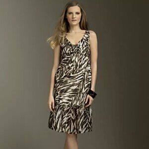 Talbots Ivory & Black Tiger Animal Print Sleeveless V-Neck Knee Length Dress